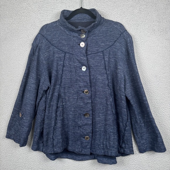 neon buddha Sweaters - Neon Buddha Sweater Womens XL Blue Button Front Linen Blend Cardigan Jacket
